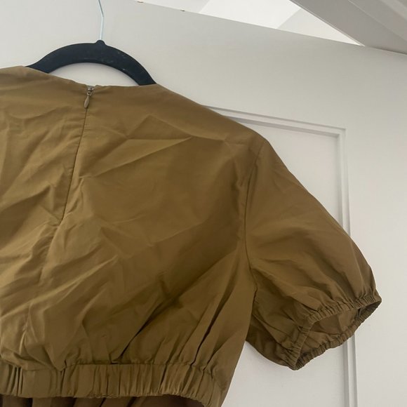 Staud Calypso Cut-out Waist Midi Dress Medium Caper Green Puff Short Sleeve - Picture 12 of 12